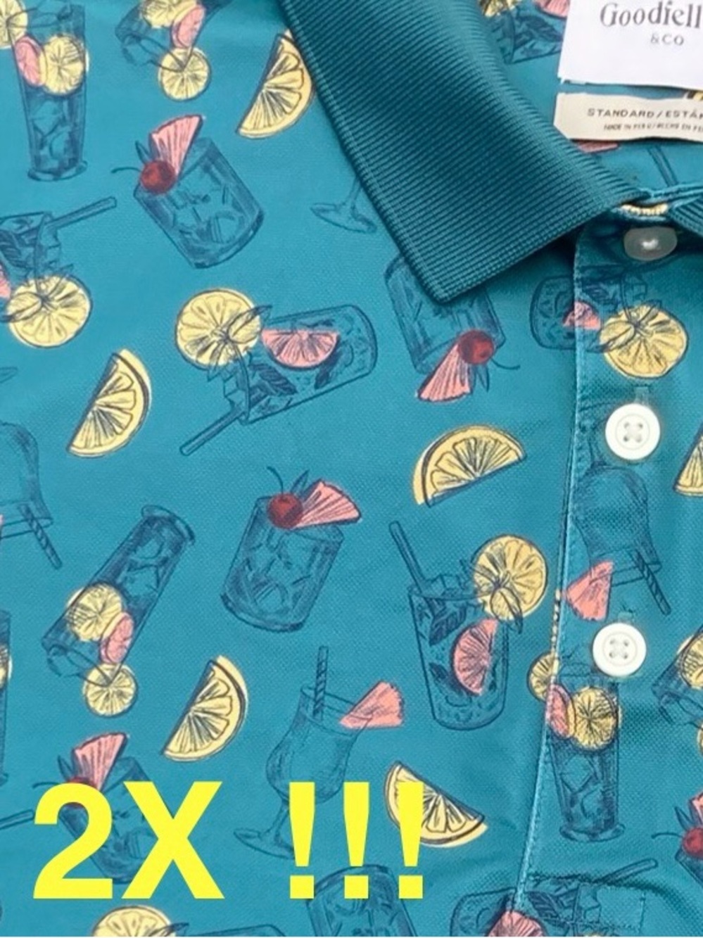 2X Teal Cocktail Golf Polo, Alcohol Mixed Drinks Liquor, XXL Goodfellow & Co